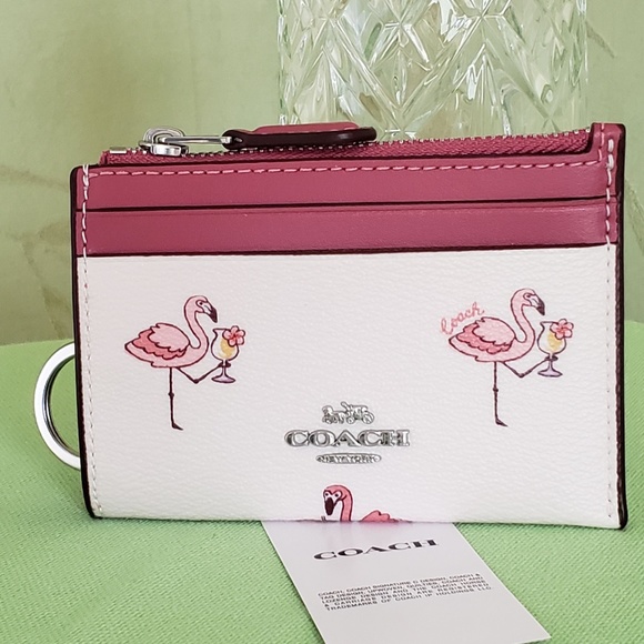 COPY - COACH MINI SKINNY ID CASE with FLAMINGO PRINT:NWT FLAMINGOS CK421 CHALK… - Picture 2 of 9